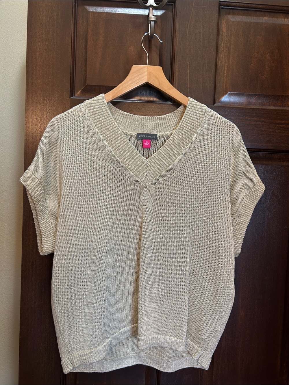 Vince Camuto Sleeveless V-Neck Knit Top - Beige